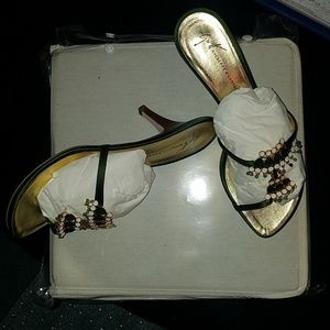 New Giuseppe Zanotti Jeweled Satin Slide Heels